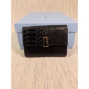 Liz Claiborne Women's Black Faux Leather Alligator Print Coin Trifold Wallet